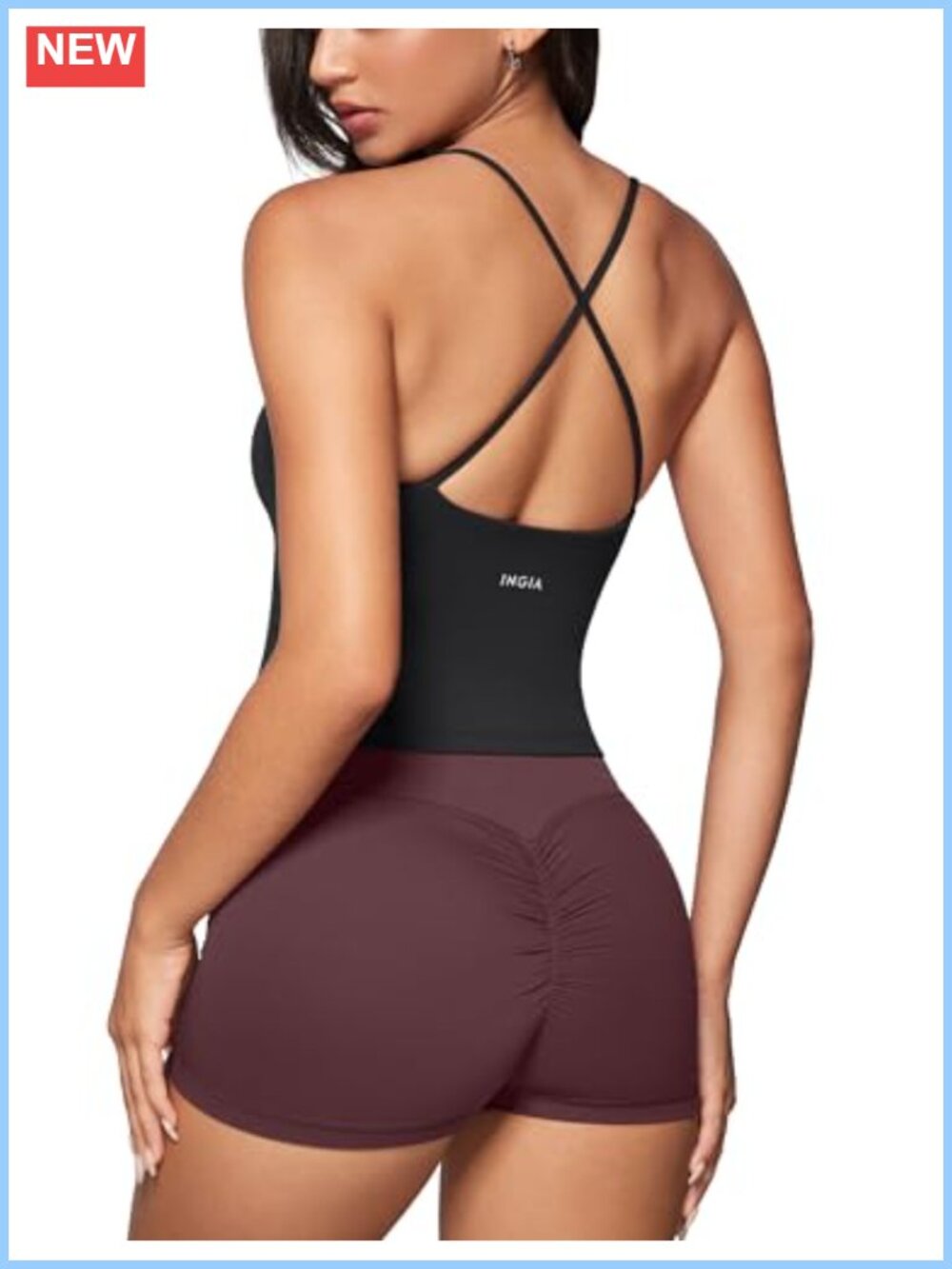 Low Scoop Neck Tank Top Built-in Bra Criss Cross Back Cropped